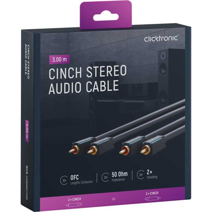 Cablu Profesional 2x RCA - 2x RCA 3m OFC cupru dublu ecaranat aurit Clicktronic 70380