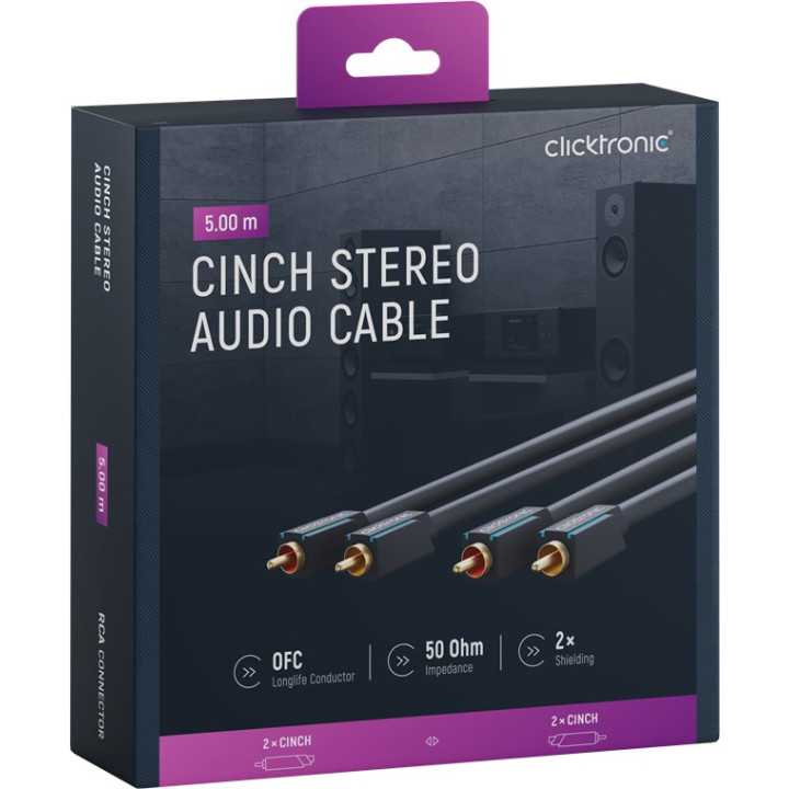 Cablu Profesional 2x RCA - 2x RCA 5m OFC cupru dublu ecaranat aurit Clicktronic 70381