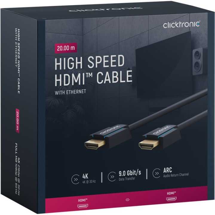 Cablu Profesional HDMI - HDMI 20m Ultra HD 4K 30Hz cu Ethernet OFC AWG24 aurit Clicktronic 70310