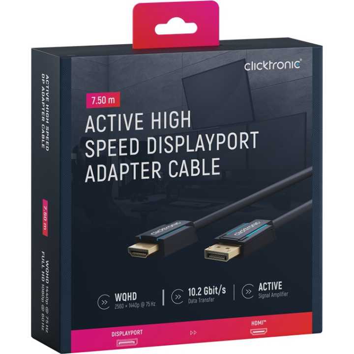 Cablu Displayport tata - HDMI tata 7.5m Clicktronic OFC 10.2Gbit/s 1920x1200p