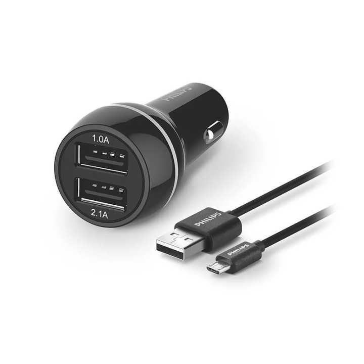 Incarcator auto dual 2x USB ULTRA-RAPID 15.5W 3.1A cu protectie + cablu micro USB PHILIPS PH-DLP2357U
