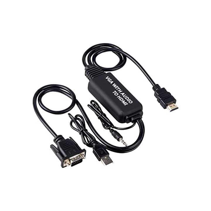 Cablu adaptor convertor VGA tata + audio JACK 3.5 mm tata la HDMI tata 1.8m alimentare prin USB