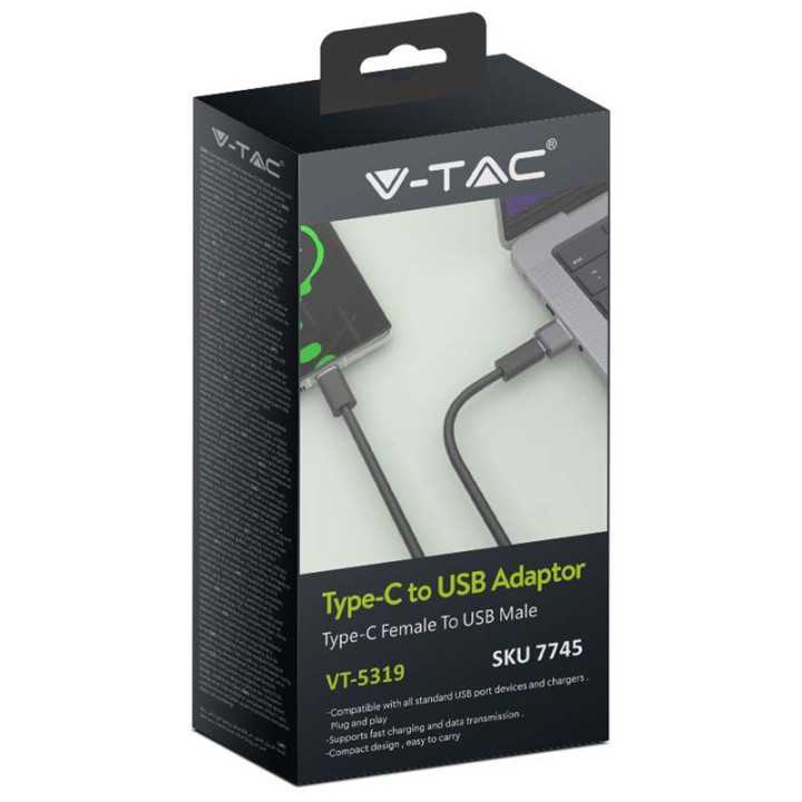 Adaptor USB tata - USB TYPE C mama incarcare/sincronizare metal V-TAC