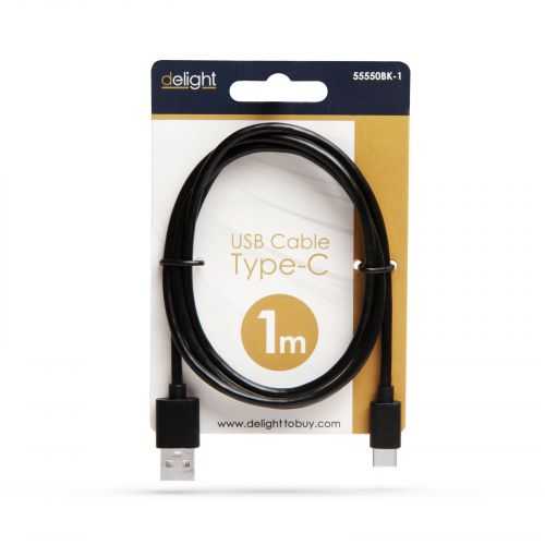Cablu de date/incarcare USB-USB Type C negru 1m delight 55550BK-1