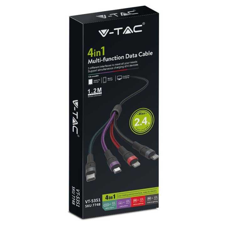 Cablu 4in1 USB TYPE C MICRO USB LIGHTNING - USB 2.4A 1.2m V-TAC SKU-7748