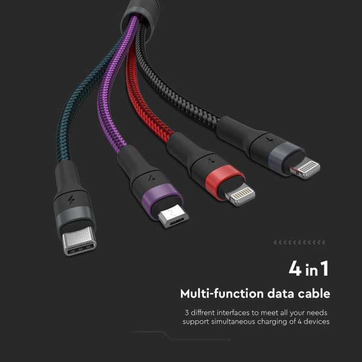 Cablu 4in1 USB TYPE C MICRO USB LIGHTNING - USB 2.4A 1.2m V-TAC SKU-7748