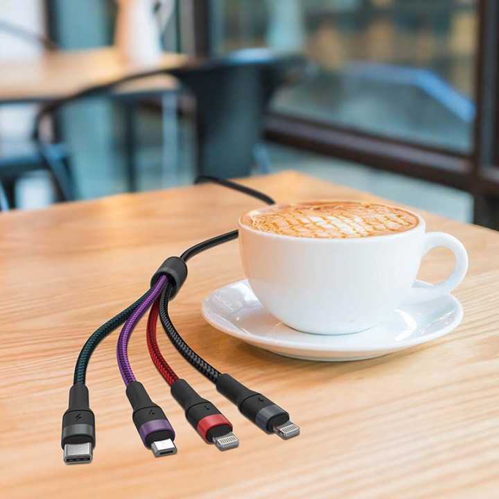 Cablu 4in1 USB TYPE C MICRO USB LIGHTNING - USB 2.4A 1.2m V-TAC SKU-7748