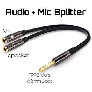 Adaptor cablu 4 pini 3.5 mm tata Jack la 2x Jack 3.5 mm mama 0.3m metal negru