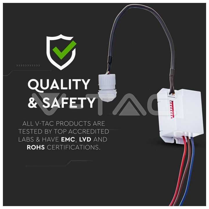 Mini senzor de miscare 6m 230V 400-800W 37x26x56 mm V-TAC SKU-5082