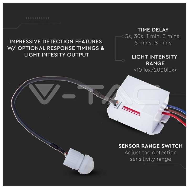 Mini senzor de miscare 6m 230V 400-800W 37x26x56 mm V-TAC SKU-5082