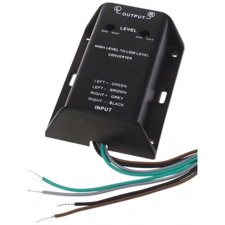 Convertor HI-LOW nivel semnale difuzor la 2x RCA audio aurit 40W Intrare cabluri 4CarMedia