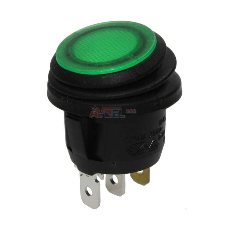 Intrerupator ROCKER SPST 2 pozitii OFF-ON cu retinere 10A/250VAC verde IP65 lampa cu neon SCI R13-112B8W-02-BGNN-0A-N2