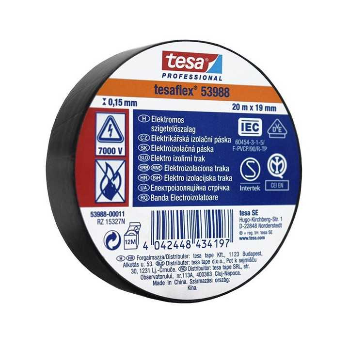 Banda izolatoare PROFFESIONAL TESAFLEX 20m 7000V negru TESA