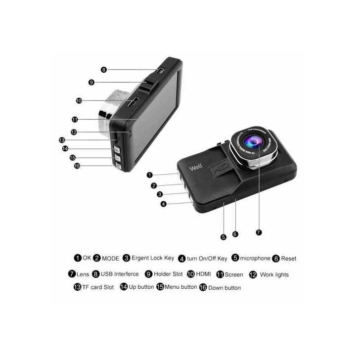 Camera auto Well Trace 1080p FHD 720p ecran 3" DVR-CAR-TRACE-WL