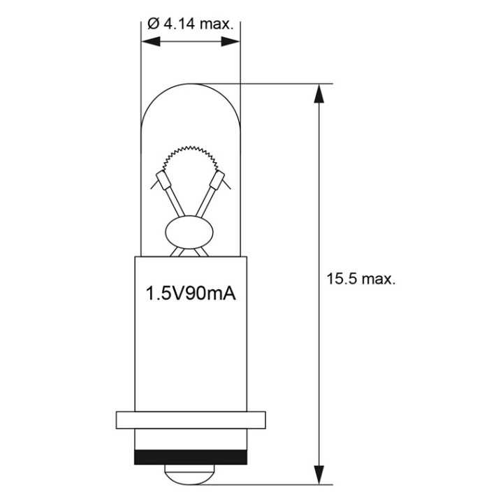 Bec T1 SM4s/4 SX3s 4.14mm Subminiatura 1.5V 90mA 0.09Wincandescent alb-cald 2700K 9514 Goobay