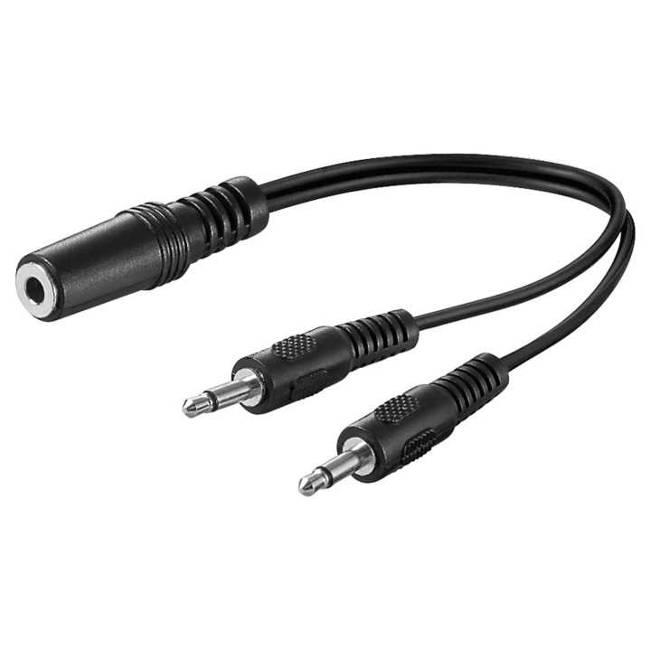 Cablu adaptor Jack 3.5 mm audio Y 1x STEREO mama la 2x MONO tata 0.2m negru 50472 Goobay