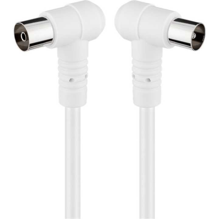 Cablu COAXIAL TV antena 2.5m cotit 90 grade mama-tata 75 ohm clasa A 85DB Dublu ecranat CCS alb 67354 Goobay