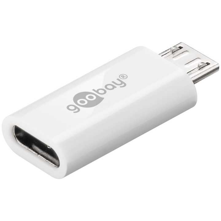 Adaptor Micro USB tata - USB TYPE C mama OTG Hi-Speed pentru conectarea cablurilor de incarcare/date alb 55550 Goobay