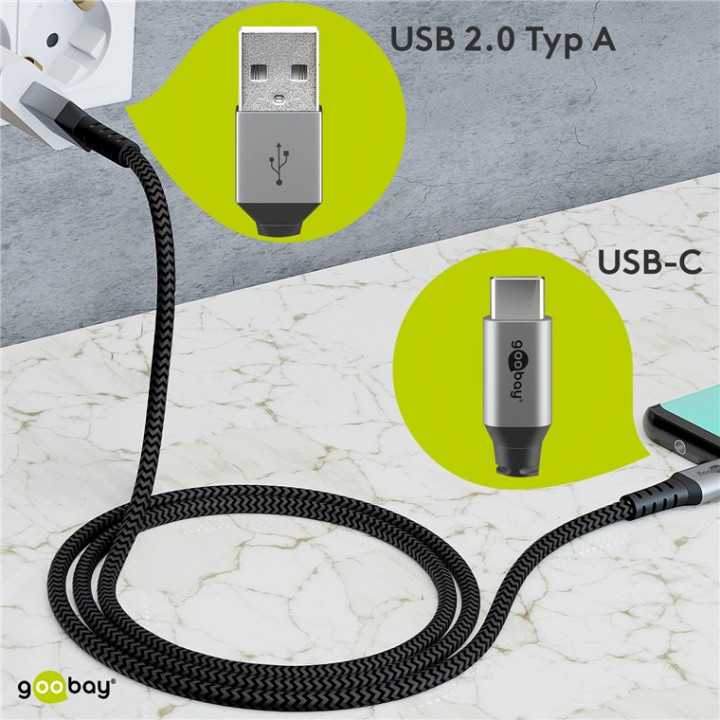 Cablu USB type C la USB-A 2.0 0.5m invelis textil cu conector metal 3A 60W 49295 Goobay