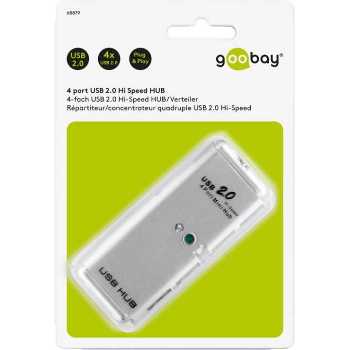 Hub 4 port USB 2.0 HI-SPEED 480MB/s gri cablu 6cm 68879 Goobay