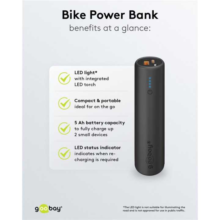 Power Bank 5.0 5000mAh suport pentru bicicleta negru USB-A/USB type C 3A 60656 Goobay