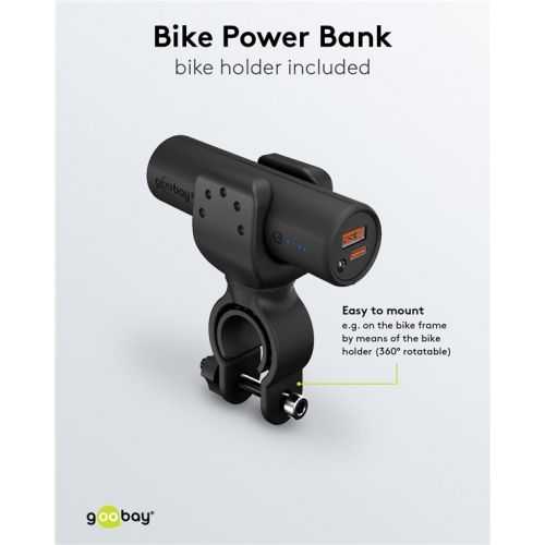 Power Bank 5.0 5000mAh suport pentru bicicleta negru USB-A/USB type C 3A 60656 Goobay