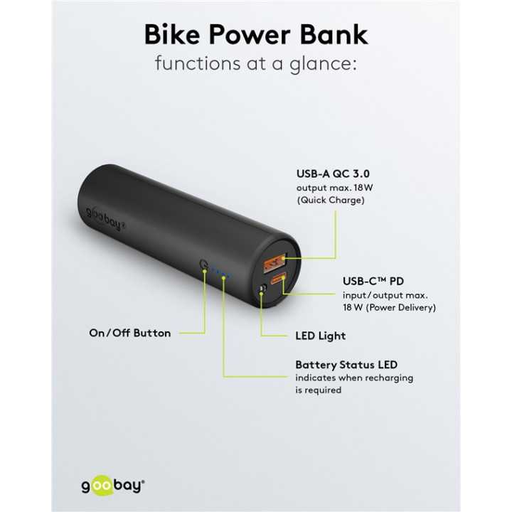Power Bank 5.0 5000mAh suport pentru bicicleta negru USB-A/USB type C 3A 60656 Goobay