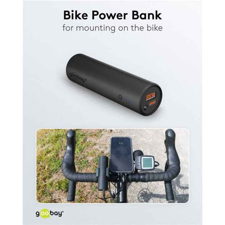 Power Bank 5.0 5000mAh suport pentru bicicleta negru USB-A/USB type C 3A 60656 Goobay