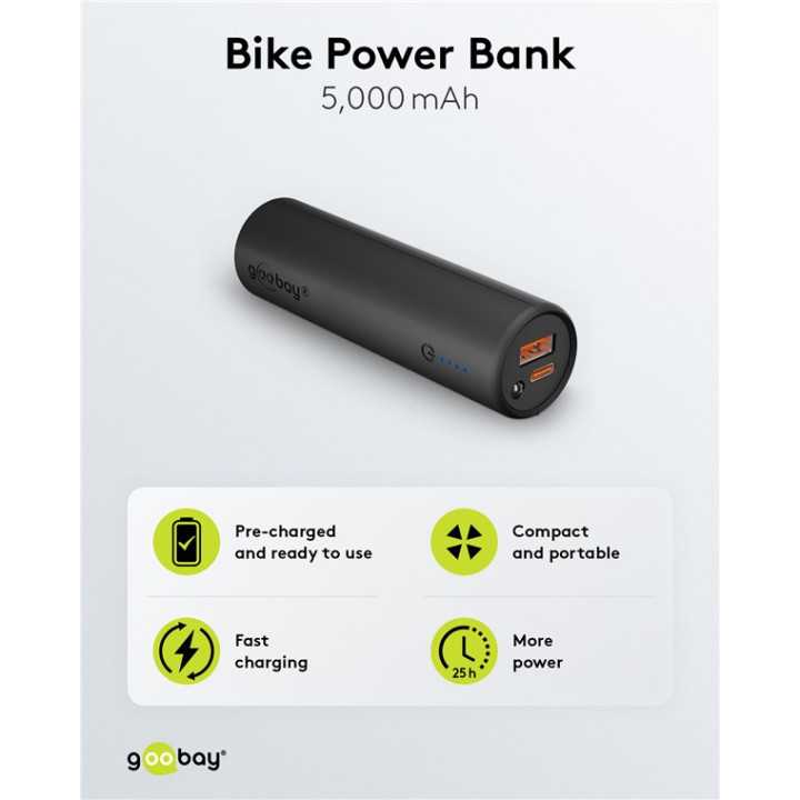 Power Bank 5.0 5000mAh suport pentru bicicleta negru USB-A/USB type C 3A 60656 Goobay