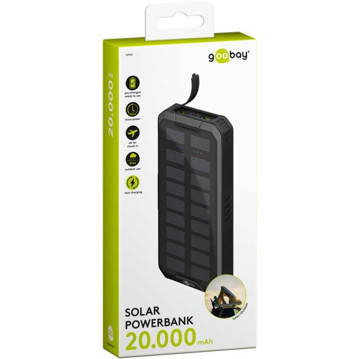 Power Bank SOLAR 20000mAh USB type C FAST CHARGE PD QC3.0 53934 Goobay