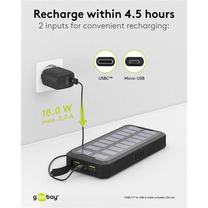 Power Bank SOLAR 20000mAh USB type C FAST CHARGE PD QC3.0 53934 Goobay