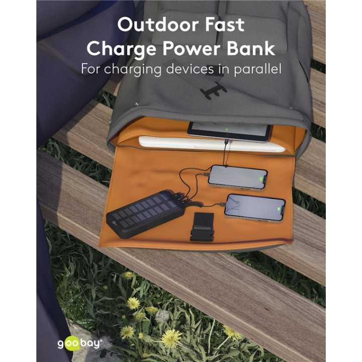 Power Bank SOLAR 20000mAh USB type C FAST CHARGE PD QC3.0 53934 Goobay