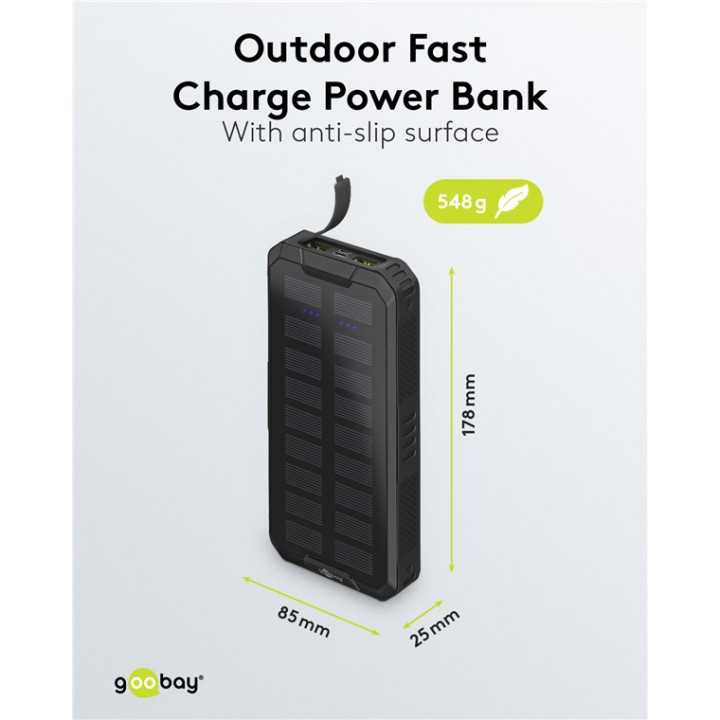Power Bank SOLAR 20000mAh USB type C FAST CHARGE PD QC3.0 53934 Goobay