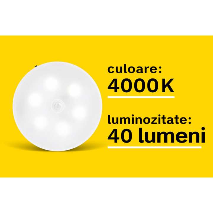 Lampa LED 0.6W 40lm 4000K Magnet Senzor miscare Acumulator 550mAh Rebel ZAR0550