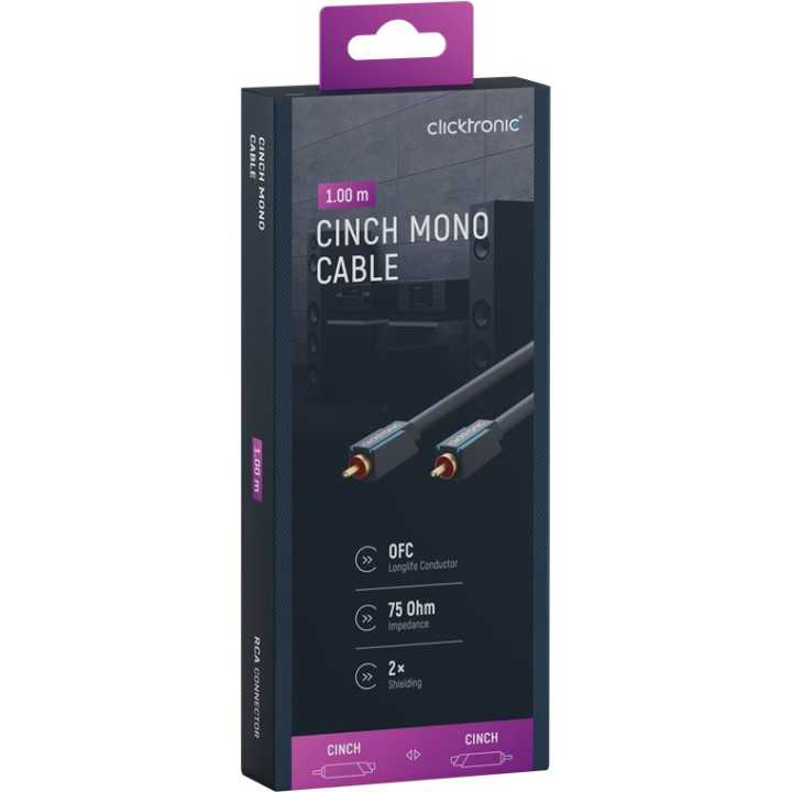 Cablu Profesional CLICKTRONIC audio 1x RCA 1m tata-tata aurit OFC cupru COAX 75 ohm Dublu ecranat 70443