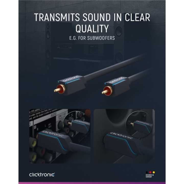 Cablu Profesional CLICKTRONIC audio 1x RCA 1m tata-tata aurit OFC cupru COAX 75 ohm Dublu ecranat 70443