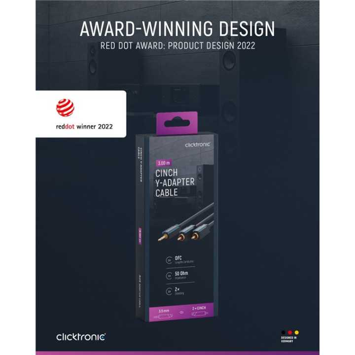 Cablu Profesional CLICKTRONIC audio STEREO JACK 3.5 mm AUX tata la 2x RCA tata STEREO 3m OFC COAX 50 ohm 70468 CLICKTRONIC