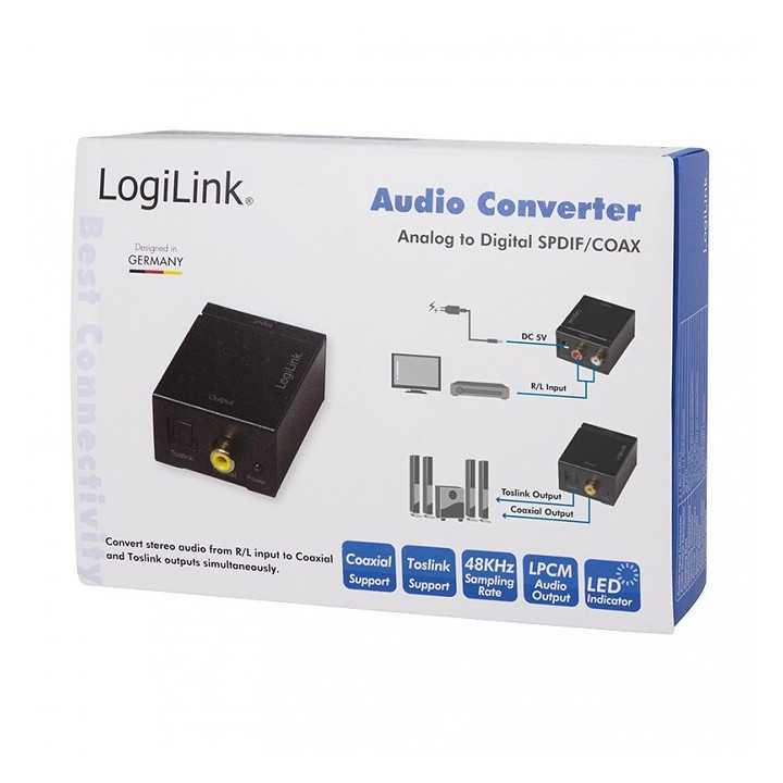 Adaptor convertor analogic-digital Intrare 2xRCA mama - Toslink/ Coaxial Didital audio LOGILINK CA0102