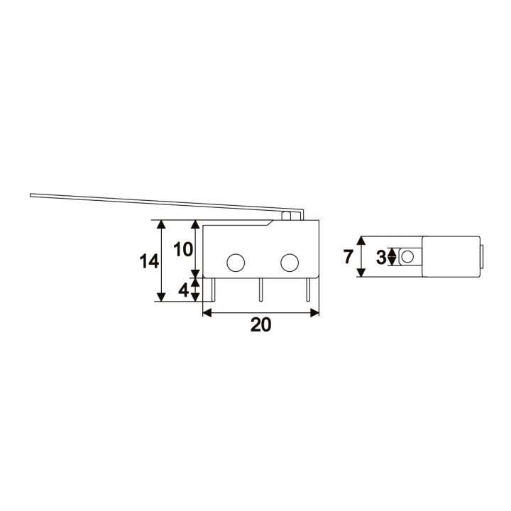 Microinterupator 1 circuit 5 2A 250V ON-ON 20x10x7mm