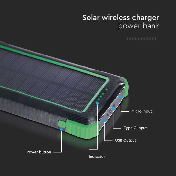 POWER BANK 10000mAh cu incarcare solara si Wireless V-TAC SKU-7835