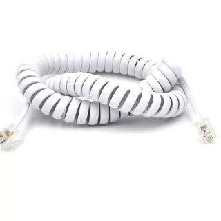 Cablu receptor spiralat 4m RJ9 (4P4C) 7/0.10 CCS alb Well