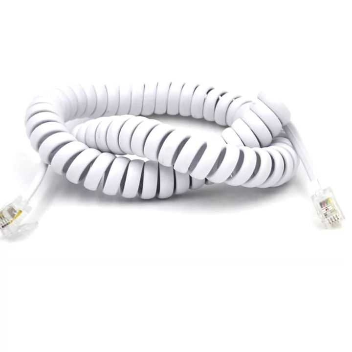 Cablu receptor spiralat 4m RJ9 (4P4C) 7/0.10 CCS alb Well