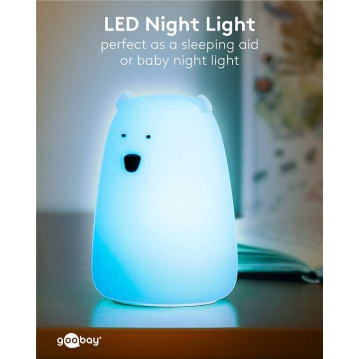 Luminã de noapte cu LED Ursul polar 7 culori 3 moduri lumina cu acumulator Goobay 61647