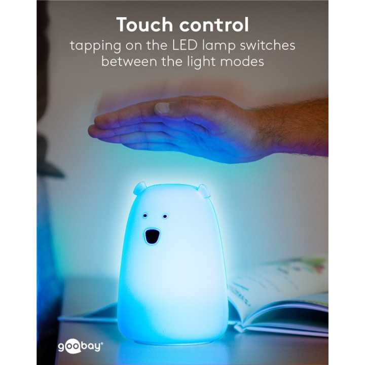 Luminã de noapte cu LED Ursul polar 7 culori 3 moduri lumina cu acumulator Goobay 61647