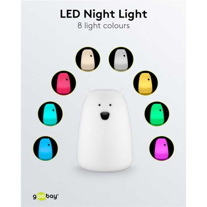 Luminã de noapte cu LED Ursul polar 7 culori 3 moduri lumina cu acumulator Goobay 61647
