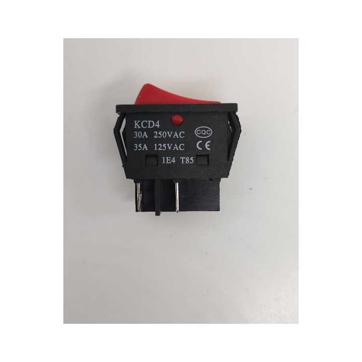 Intrerupator 4 poli 250V 30A 1 buton rosu ON-OFF cu retinere 21.7x28 mm