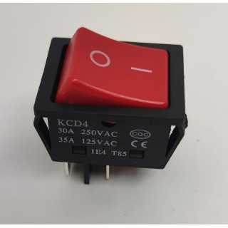 Intrerupator 4 poli 250V 30A 1 buton rosu ON-OFF cu retinere 21.7x28 mm