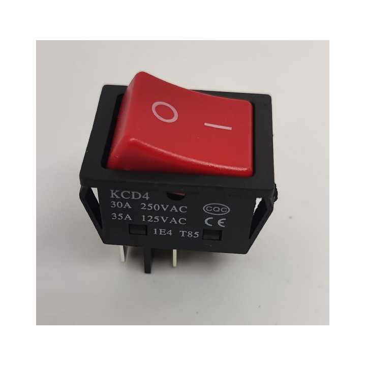 Intrerupator 4 poli 250V 30A 1 buton rosu ON-OFF cu retinere 21.7x28 mm