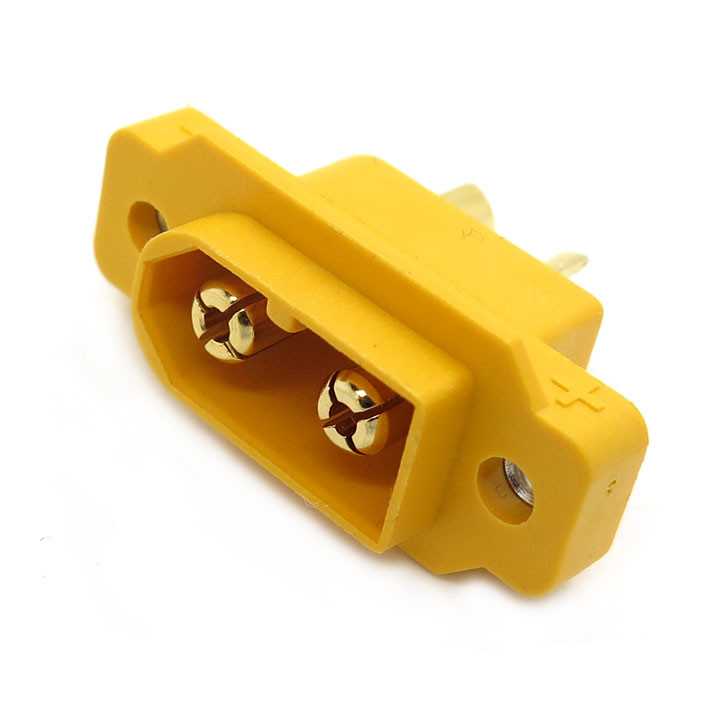 Soclu alimentare DC XT60 tata 2pini lipire montare pe panou 30A 500V galbena AMASS XT60E1-M / XT60E-M