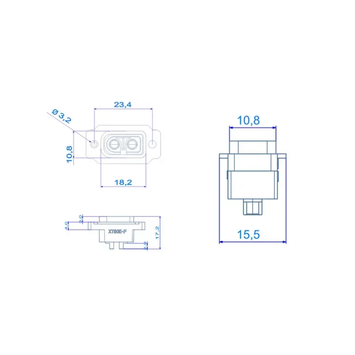 Soclu alimentare DC XT60 mama 2pini lipire montare pe panou 30A 500V galbena AMASS XT60E-F